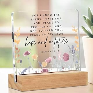 Encouragement Gifts for Women Friends Colleague Christian Gifts for Women Bible Verses Floral Desk Decorative Acrylic Sign for Home Office Room Desk Shelf