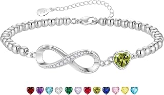Birthstone S925 Silver Infinity Bracelet for Womens Heart Gifts for Women
