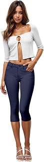 Hybrid & Company Women's Ultra Stretch Mid Rise Skinny Capri Pants with Pockets
