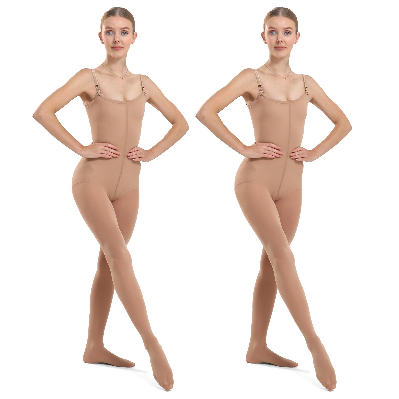 MANZI 2 Pairs 40D Full Body Dance Tights Convertible Nude Ballet Tights