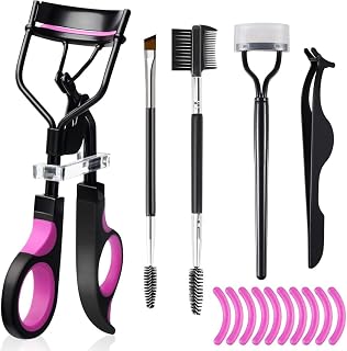 Eyelash Curler Kit for Women with W Lash Curler, Eyelash Extension Tweezers, Dual End Eyebrow/Lash Comb, Steel Comb and 10 Silicone Filling Pads - All-in-One Set for Curling, Extensions, Grooming