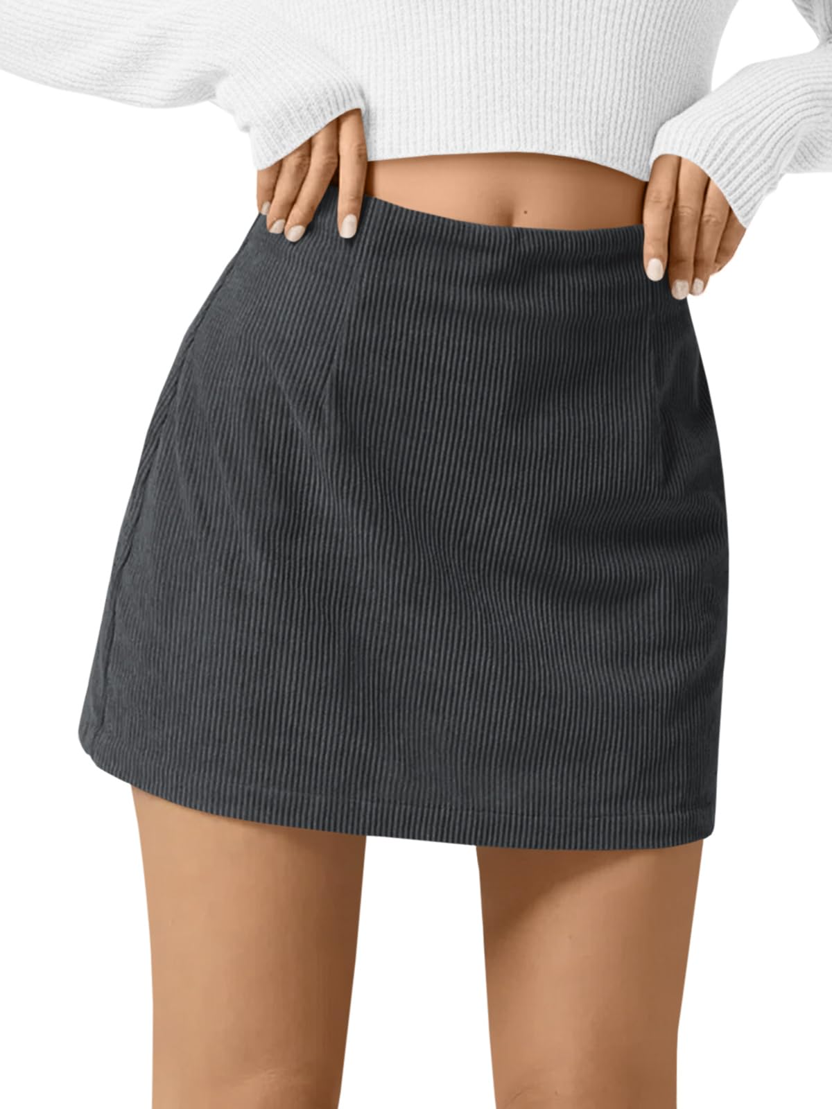 Wenrine Womens Corduroy Mini Skirt High Waisted A-line Short Skirts