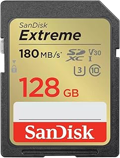 SANDISK Extreme SD Memory Card 128GB, Up to 180MB/s Read Speeds, UHS-I | V30, U3, C10, 4K UHD Video Recording, SD Card Compatible with Cameras and Camcorders, RescuePRO Data Recovery