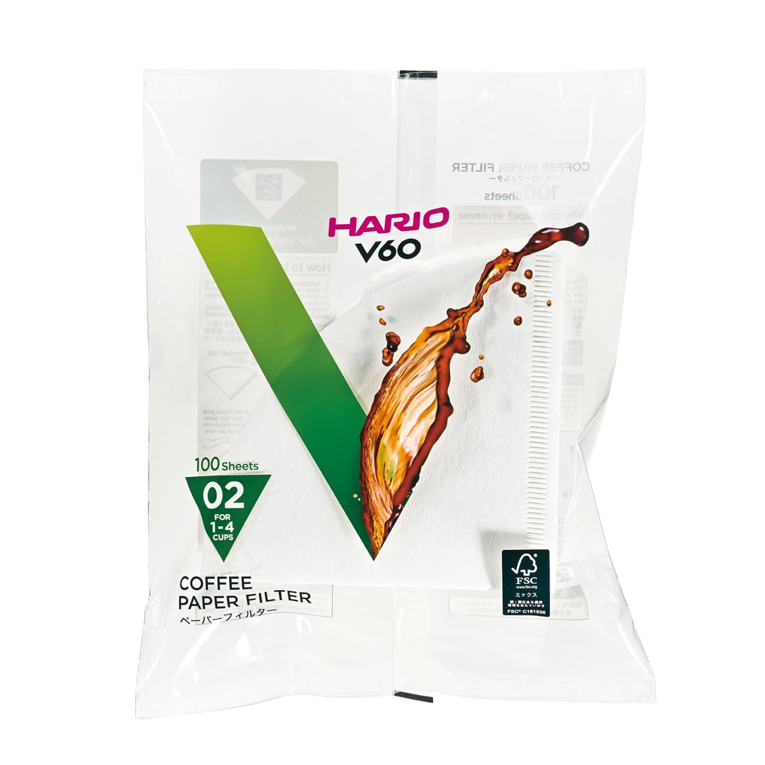 HARIO Paper Coffee Filters for V60 Dripper, Compatible with Size 02, White, 100 