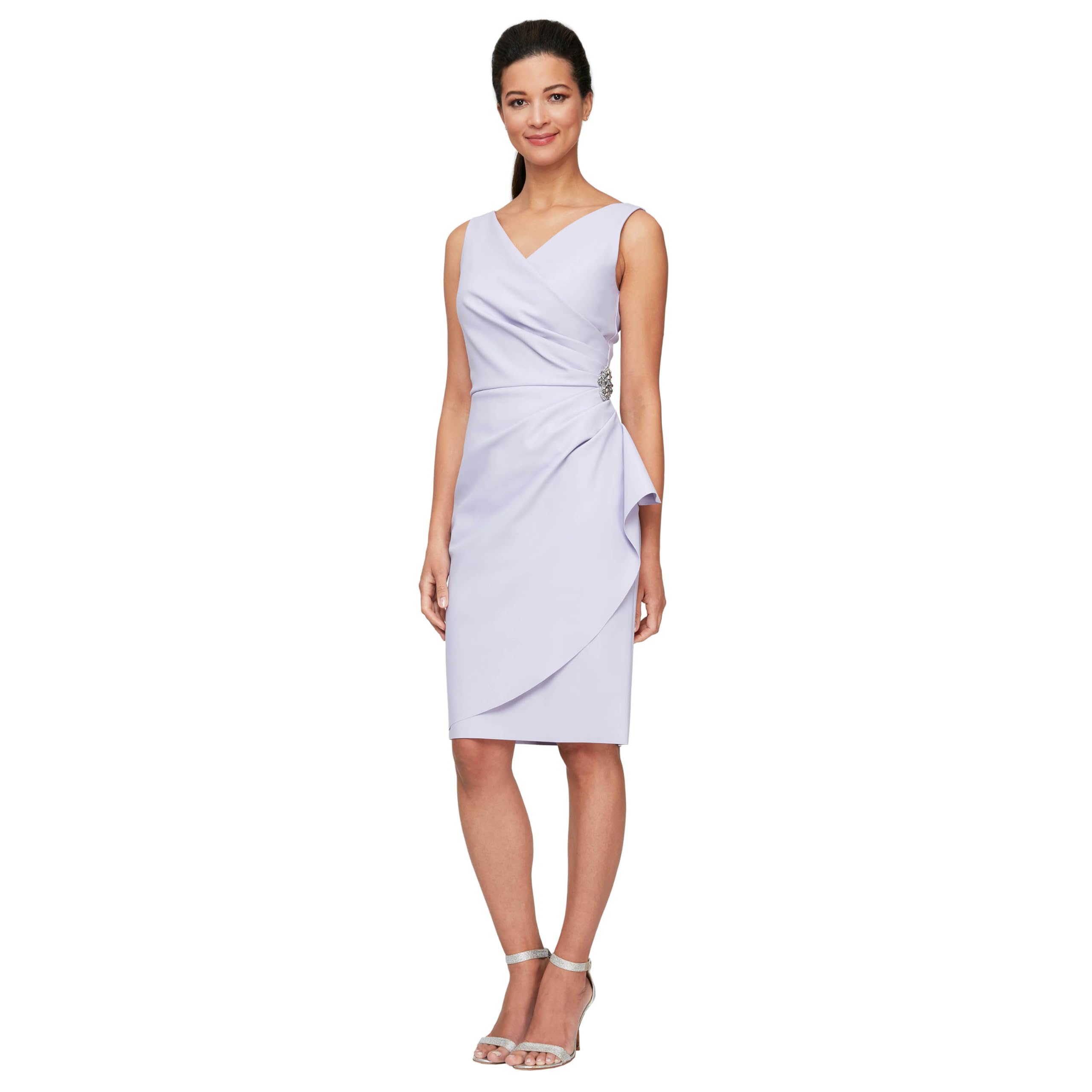 Alex Evenings Slimming Short Ruched Cocktail Dress with Ruffle (Petite And Regul