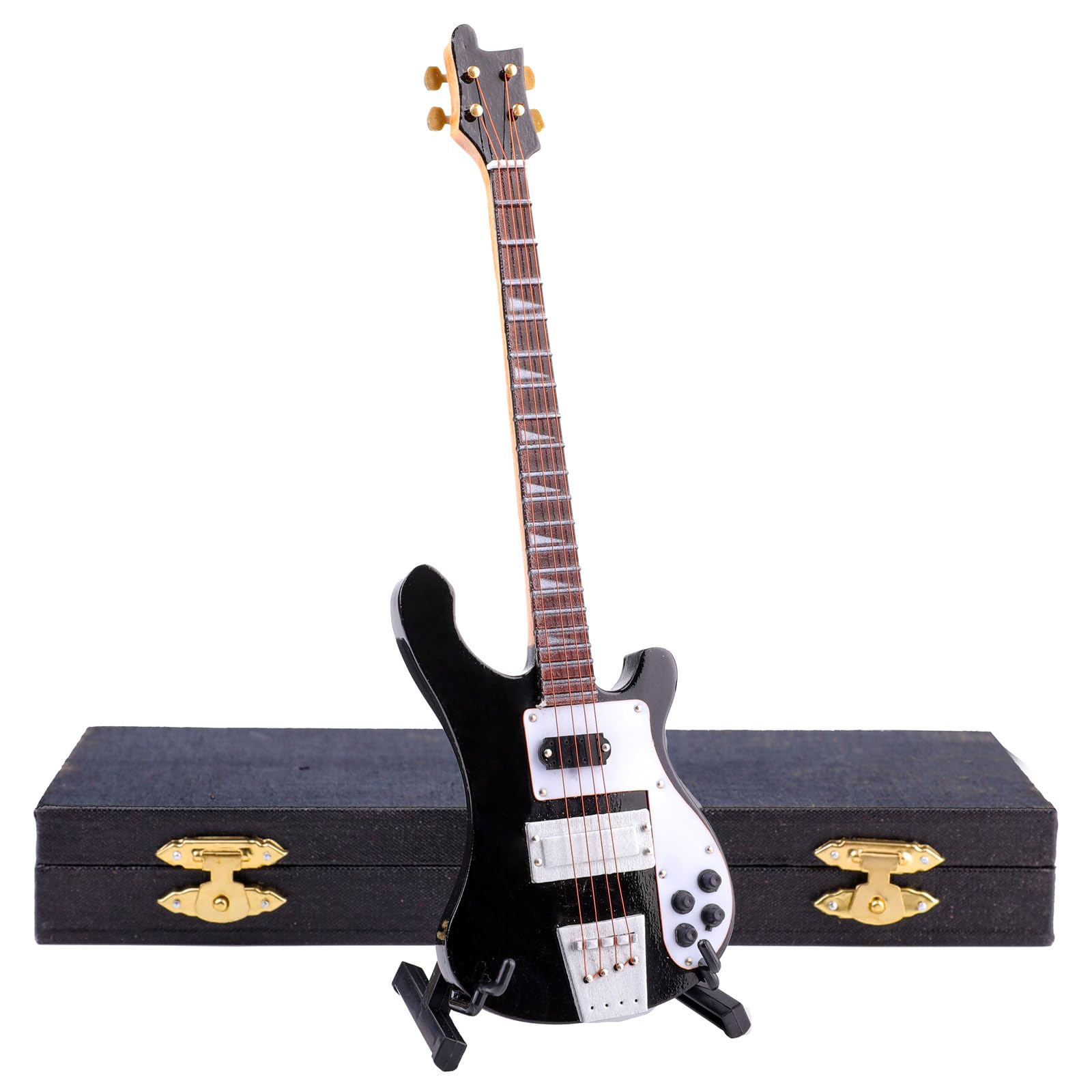 Dselvgvu Wooden Miniature Electric Bass Guitar with Stand and Case Mini Musical 