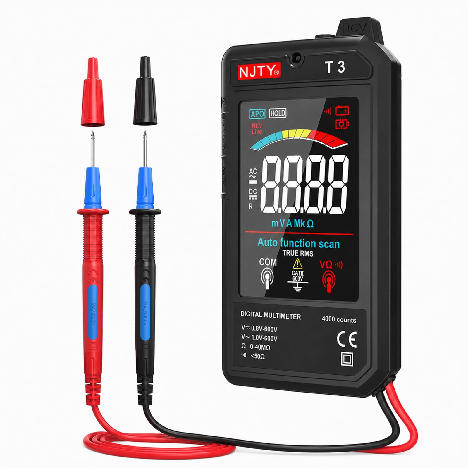 NJTY T3 Smart Digital Multimeter, Ultra-Thin Rechargeable Voltmeter with 3.2" Co