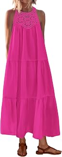 BTFBM Halter Dresses for Women Boho Maxi Sundresses