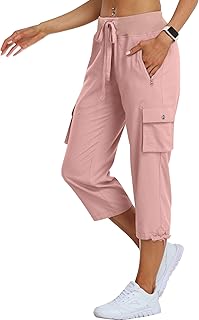 MoFiz Women's Cargo Hiking Capri Pants Lightweight Quick Dry Running Athletic Casual Outdoor Button Pockets