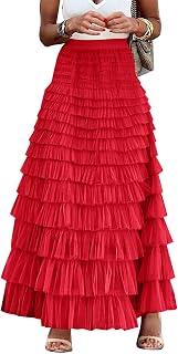 Flygo Women Long Maxi Tiered Tulle Skirts A Line Ruffle Layered Fairy Skirt