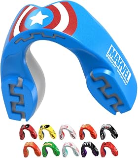 Marvel Captain America Metallic Sports Mouthguard Dual Layer Premium Protection Junior Gum Shield with Case for Boxing, MMA, Rugby, Martial Arts, Judo and All Contact Sports