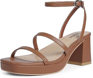 Easyfox Chunky Platform Heels for Women Open Toe Block Heeled Sandals
