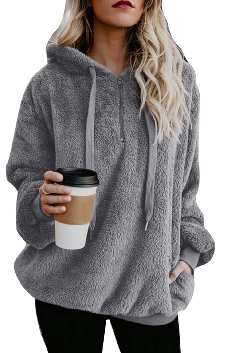 ReachMe Womens Oversized Sherpa Hoodie Pullover Fleece Sweatshirt