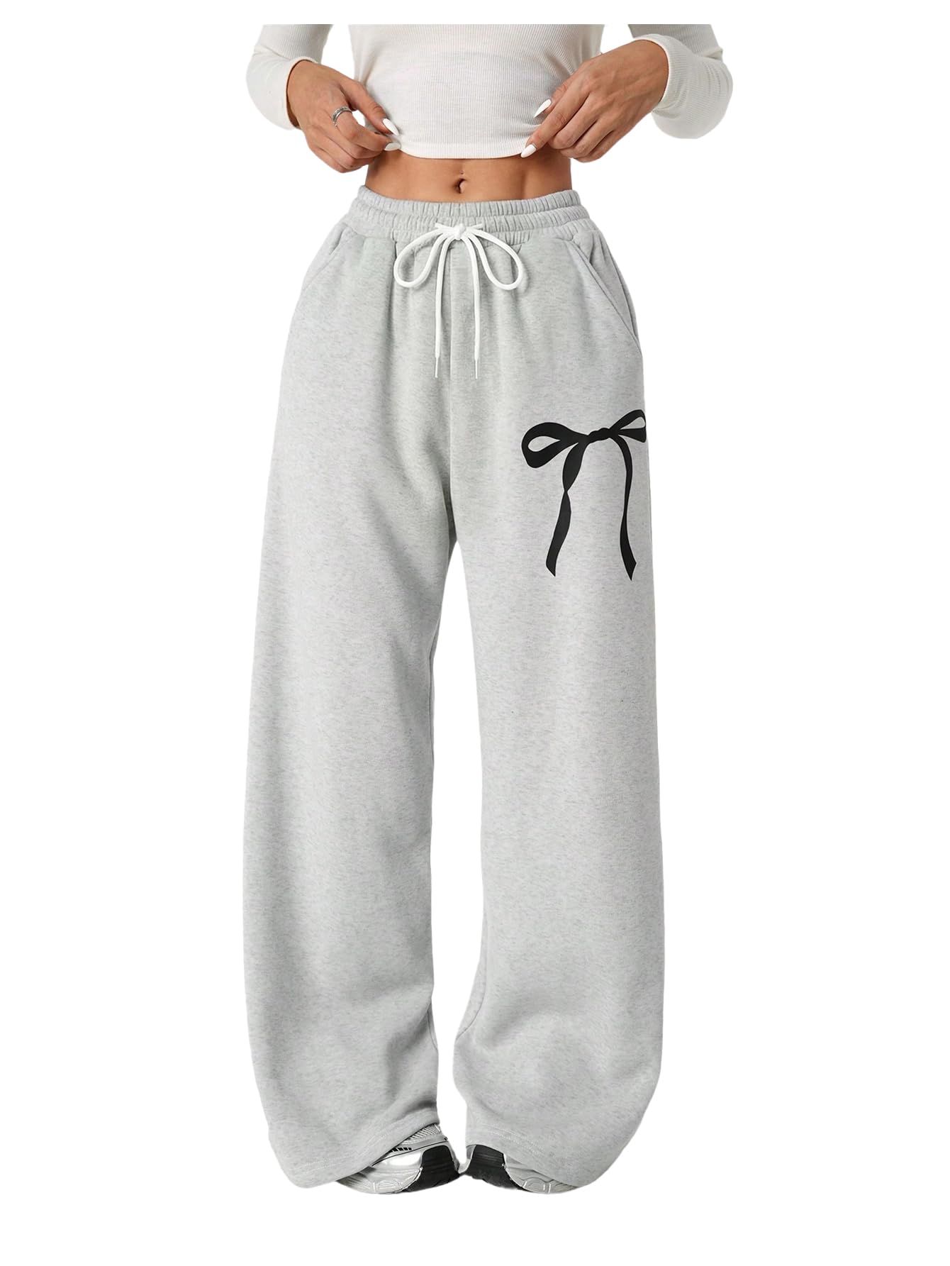Verdusa Girl's Bow Baggy Sweatpants Wide Leg Athletic Pants with Pockets