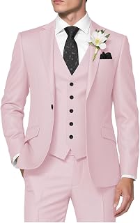 Huutoe Mens 3 Piece Bodycon Fit Suit Work Wedding Graduation Blazer Jacket One Button Waistcoat Pants Dinner Jacket