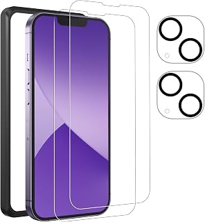 [Set of 4] iPhone 14 Glass Film 2 + 2 Camera Films, 9H Hardness, Tempered Glass, iPhone 14 Lens Protective Film with Guide Frame, Easy to Apply, Scratch Prevention, LCD Protective Film for