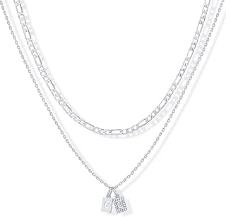 PAVOI Initial Necklace for Women, 14K Gold Plated Double Dog Tag CZ Pendant