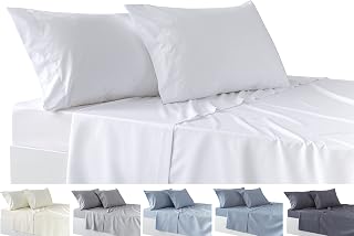 Todocama 4-Piece Bedding Set – Fitted Sheet – Top Sheet – Two Pillowcases 50 x 80 cm (Bed 150-150 x 190/200 cm, White)