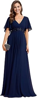 Ever-Pretty Elegant Evening Dresses Wedding Dresses Extra Long Women's Guest Dresses V Neck Chiffon High Waist EE01960