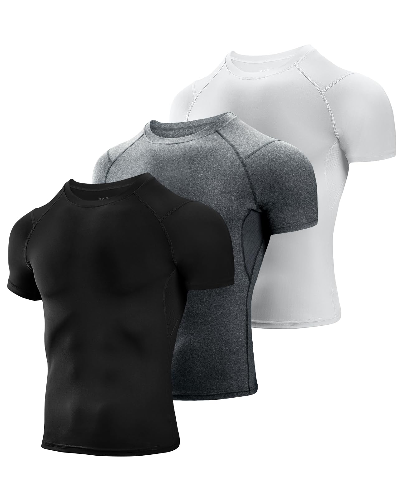 Niksa Men's Compression Shirt, Running Shirt, Short Sleeve with Underarm Mesh, S