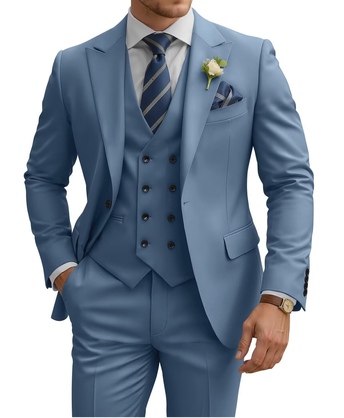 Mens 3 Piece Suit Slim Fit Double Breasted Wedding Suit Prom Formal Tuxedo Busin