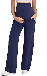G4Free Maternity Pants Over Belly Yoga Work Pregnancy Stretch Wide Leg Pants with Pockets