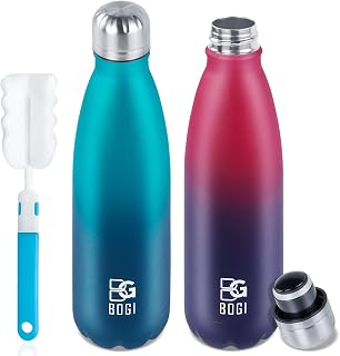 BOGI 500ml Double Wall Insulated Stainless Steel Water Bottle, Keeps Your Drink Hot & Cold Perfect for Camping Outdoor Sports Hiking Cycling