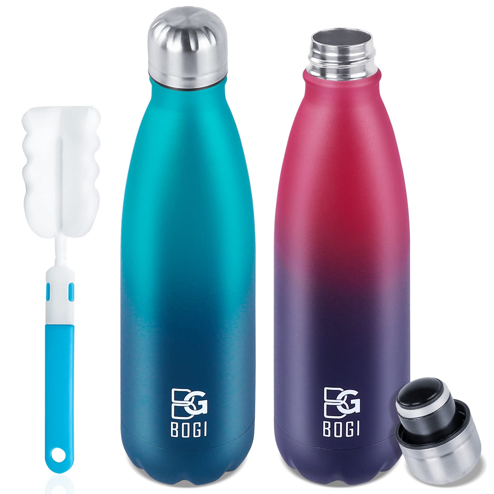 BOGI 500ml Double Wall Insulated Stainless Steel Water Bottle, Keeps Your Drink 