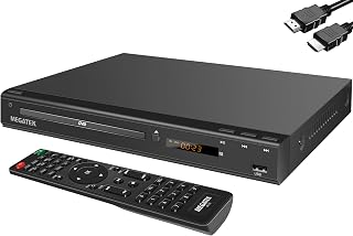 MEGATEK Region-Free DVD Player for TV with HDMI, USB & 1080p Upscaling | DVD/CD Player for Home, Coaxial Digital Audio, PAL/NTSC, LED Display, Remote & HDMI/AV Cables Included, Compact Metal Housing