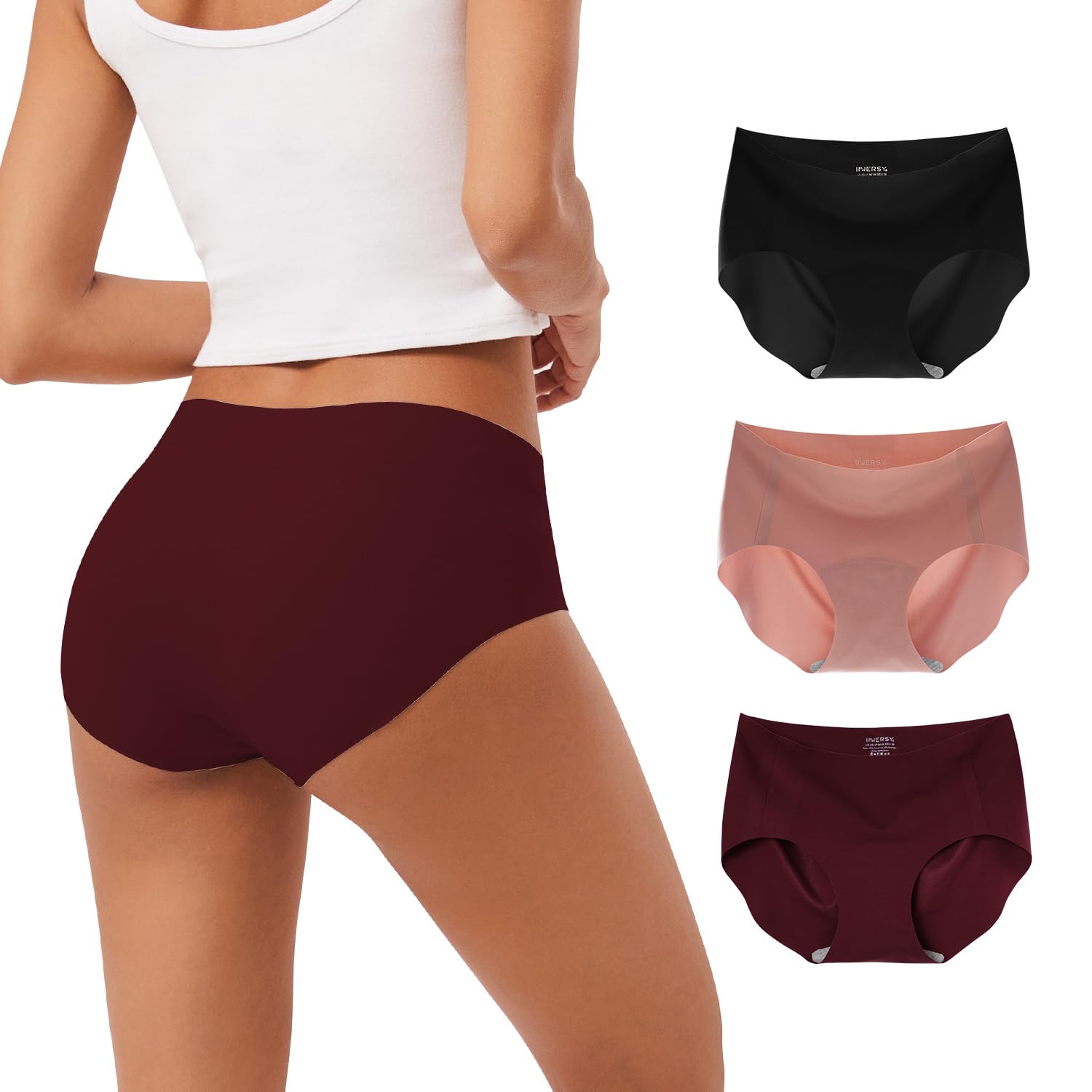 INNERSY Women's Seamless Touch Hipster Panties No Show Quick Dry Underwear 3-Pac