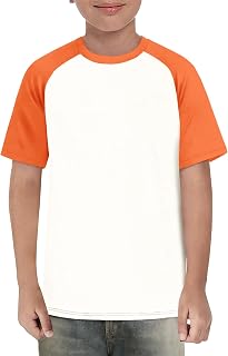Haloumoning Kids Raglan Short Sleeve T Shirts Basic Color Block Tees Crew Neck Tees 5-14 Years