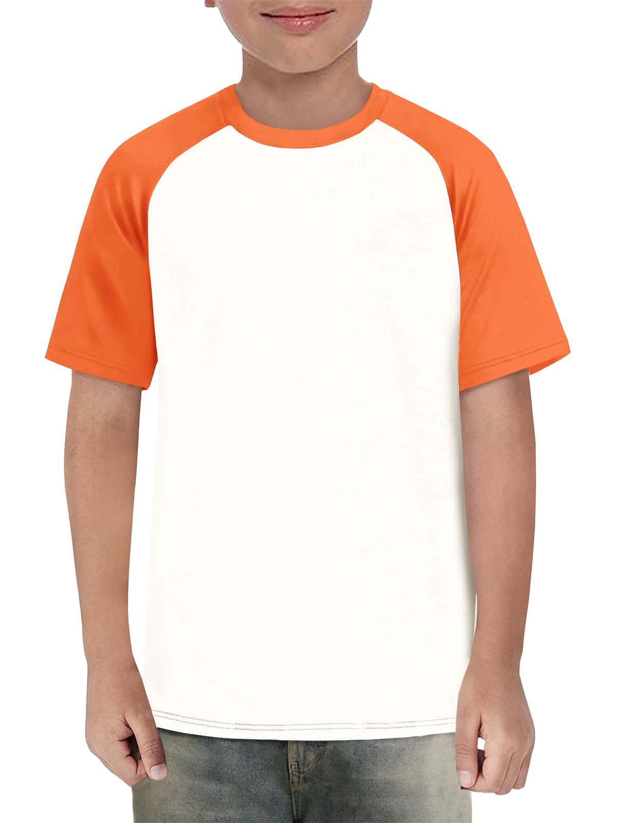 Haloumoning Kids Raglan Short Sleeve T Shirts Basic Color Block Tees Crew Neck T
