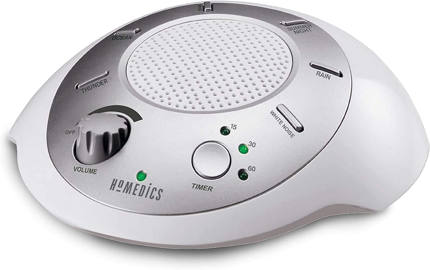 Homedics SoundSleep White Noise Sound Machine, Silver | Small Travel Size with 6