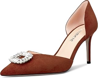 Castamere Women's High Heel Pointed Toe Pumps Two-Piece Slip-on Diamante Crystal Prom Dress 8 CM Heels