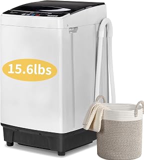 Winado 15.6LBS Full Automatic Portable Washing Machine with Drain Pump | Laundry Machine with Stainless Steel Drum, 10 Wash Programs Compact Washer and Spin Dryer Combo for Apartment, Dorm, Home