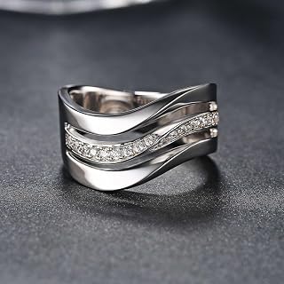 Fashion Contracted Office Lady Finger Rings Silver Color Wave Shape Bright CZ Jewelry