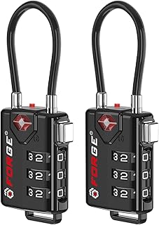 Forge TSA Approved Luggage Locks, TSA Open Alert Cable Lock, Black, 2 Pack | Advanced Lock Core, Large White Numbers, Open Alert, Zinc Alloy Body, Flexible Cable for travel Luggage, Suitcase & Carry-On