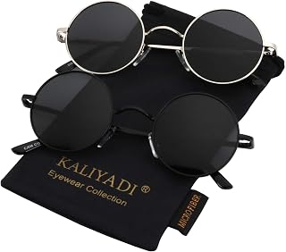 KALIYADI Round Polarized Sunglasses for Men Women Halloween Costume Retro Metal Hippie Circle Style Sun Glasses UV Protection