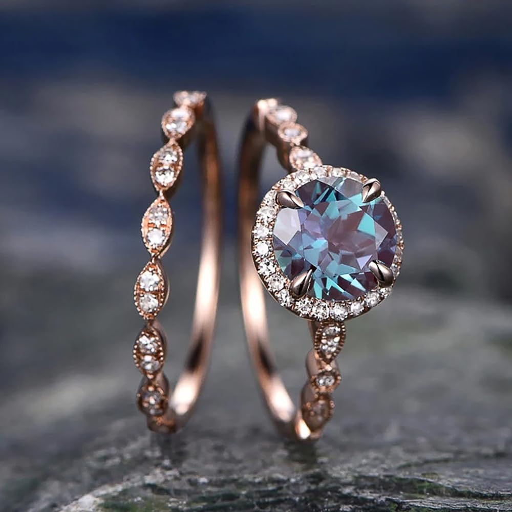 Luxury Fashion Ring Set for Women Cubic Zirconia Round Chic Engagement Jewelry