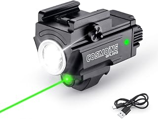 COSMOING Green/Red Laser Light Combo, 800 Lumen USB Rechargeable Gun Flashlight Laser Sight Combo with Strobe Function for Pistol Handgun Rifles with Picatinny Rail Mount