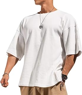 Muscle Alive Men's Basic Long-Sleeved T-Shirt Waffle Sweatshirt Lose Weight Training Sweater Sweater Crew Neck