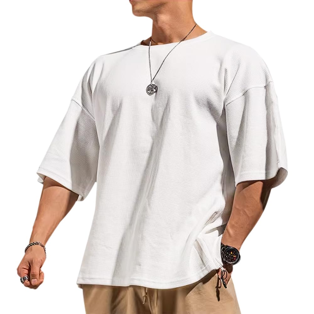 Muscle Alive Men's Basic Long-Sleeved T-Shirt Waffle Sweatshirt Lose Weight Trai