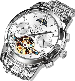 OLEVS Men's Automatic Mechanical Watch Stainless Steel Moon Phase Suit Business Style Luminous Waterproof Date Week Wrist Watch Male