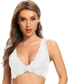 SHEKINI 6071 Women's Bra without Underwire Lace Bralette Removable Pad Lingerie Crop Top with Back Closure
