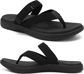 COFACE Orthopaedic Flip Flops Women's Summer Beach Pool Sandals Comfortable Arch Support Footbed Memory Foam Flip Flops Open Lightweight Elegant Fabric Slippers, Non-Slip Rubber Soles