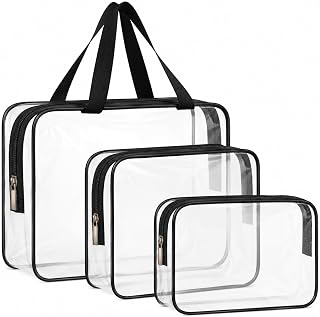 iMaMa Clear Travel Bags, 3 Pack Makeup and Toiletry Organiser Set | Transparent travel bags keep toiletries, Airport Liquid Bag, Waterproof, Makeup Wash Bags, Carry on & Suitcase Organiser