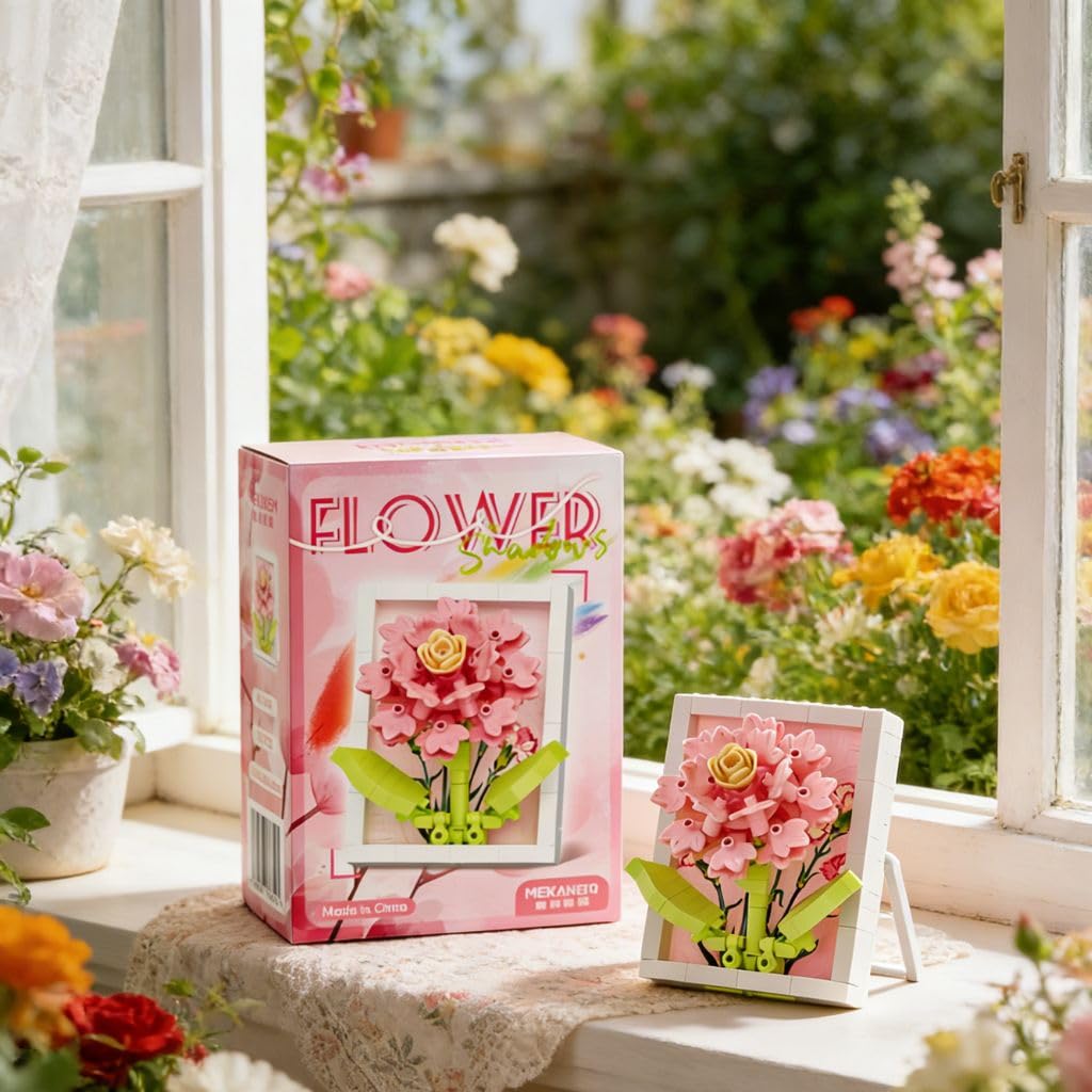 Carnation Shadowbox Figurine, 3D Floral Art Frame for Desk Decor, Cute Birthday 