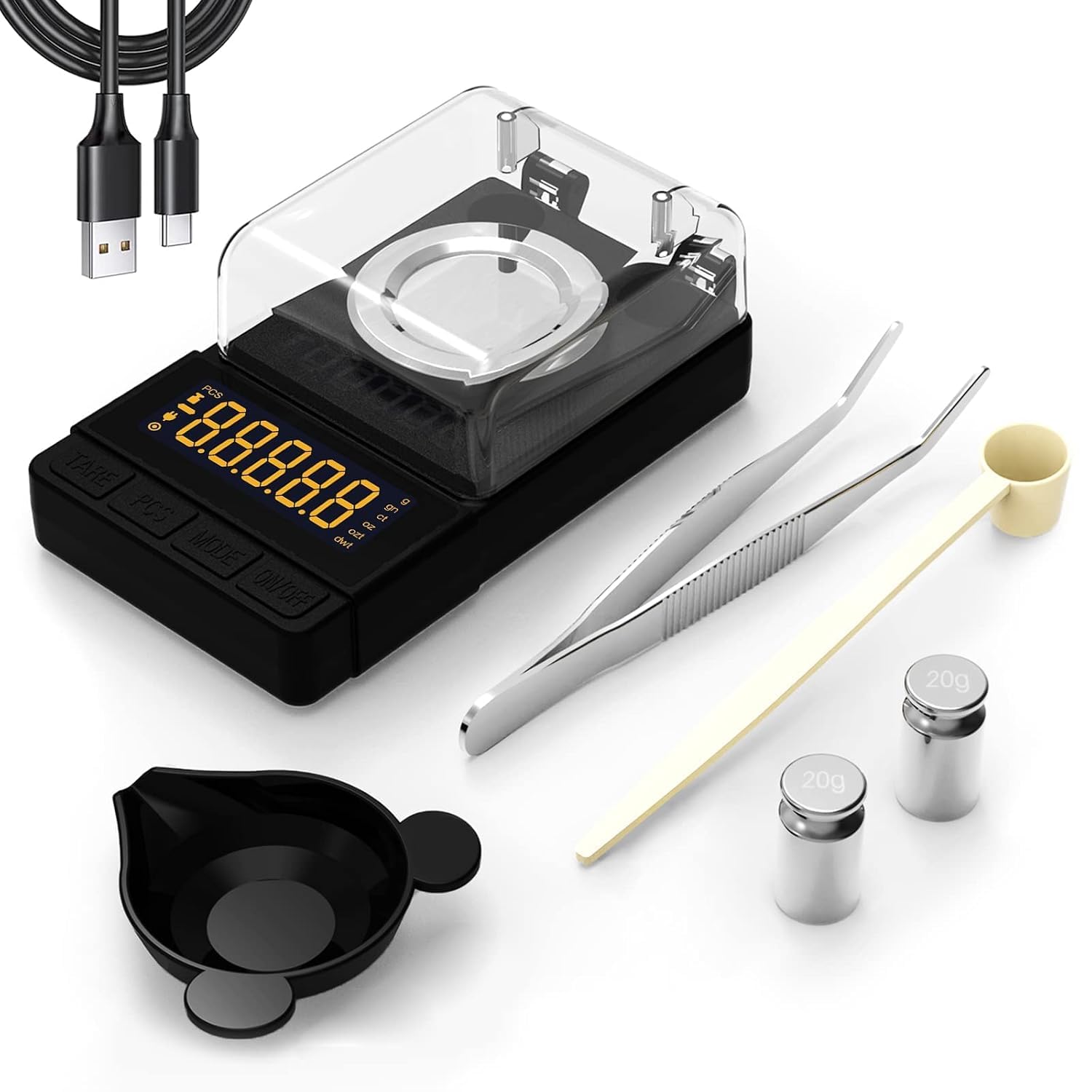 MAXUS Digital Milligram Scale 50g/0.001g, Compact Mg Scale, 2 x 20g Weights | Bl