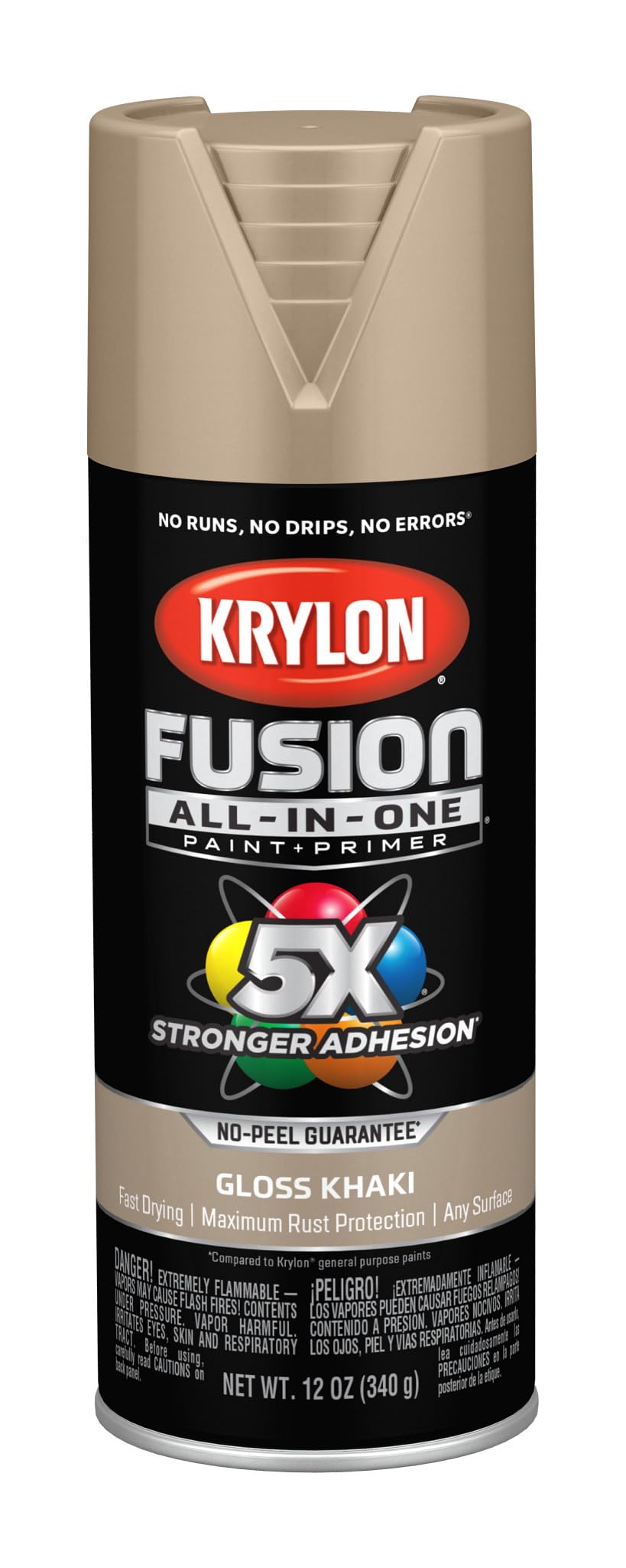 Krylon Rust Preventative Spray Paint, Khaki, Gloss, Solvent, 12 oz K02713007-1 E