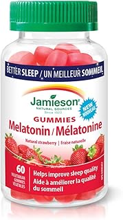 Jamieson Melatonin 2.5 mg Gummies Natural Strawberry Flavour, Improves Sleep Quality, Increases Sleep Time, and Helps Reset the Body's Sleep-Wake Cycle. Vegetarian, Non-GMO, Gluten-Free, No Artificial Flavours, Colours, or Preservatives, 60 Count, Proudly Canadian